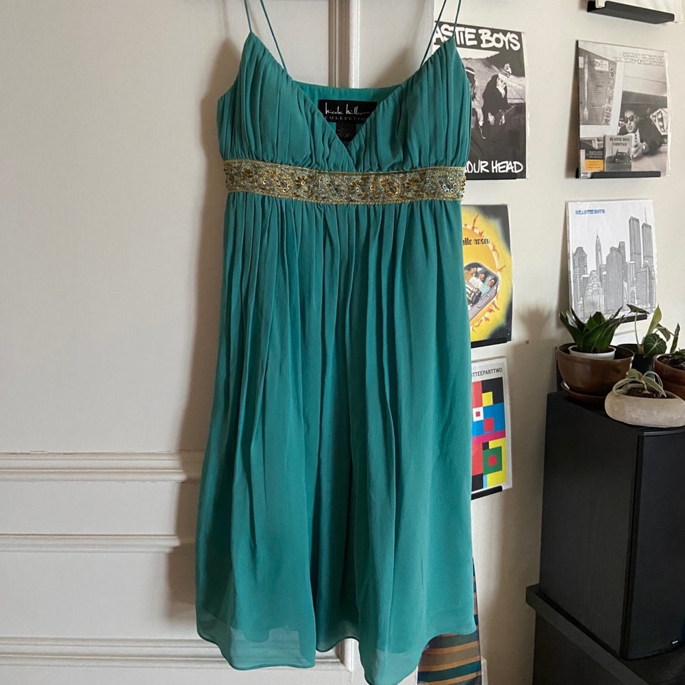 Nicole Miller collection teal crepe tank dress 2